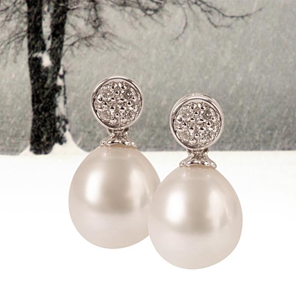 Diamond & Drop Pearl Earrings in 14Kt White Gold